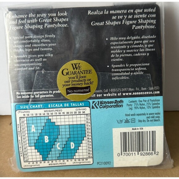 No Nonsense Great Shapes Nylon Pantyhose D 3 Pairs Beige Mist Sheer Toe USA Made - Picture 3 of 3